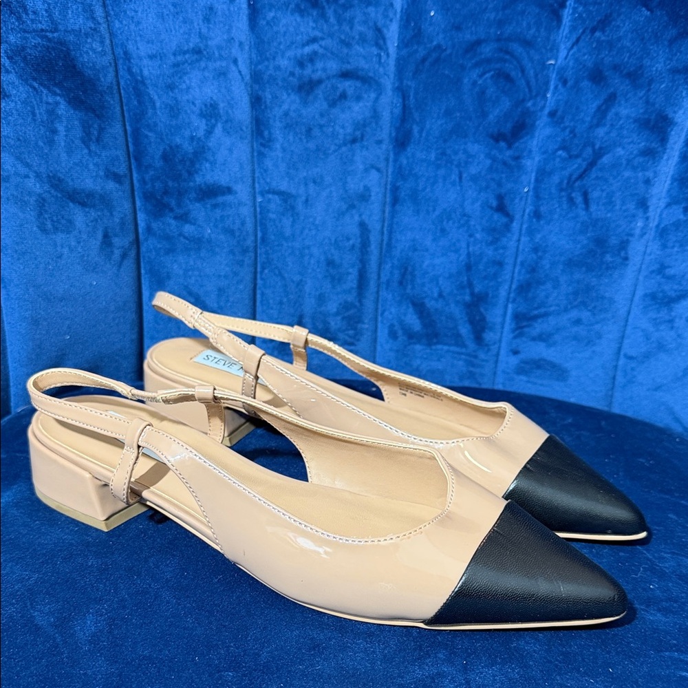 Steve Madden Allure Nude Patent and Black Slingback Flats Size 8.5 NWOT